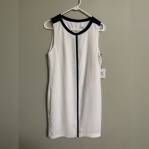 Calvin Klein Modern Sheath Dress Size 8 White Black Accent New Sleek Minimalist